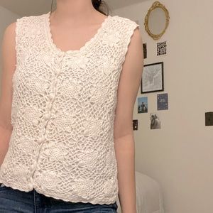 Women’s White Crochet Vest Tank Top Size Large
